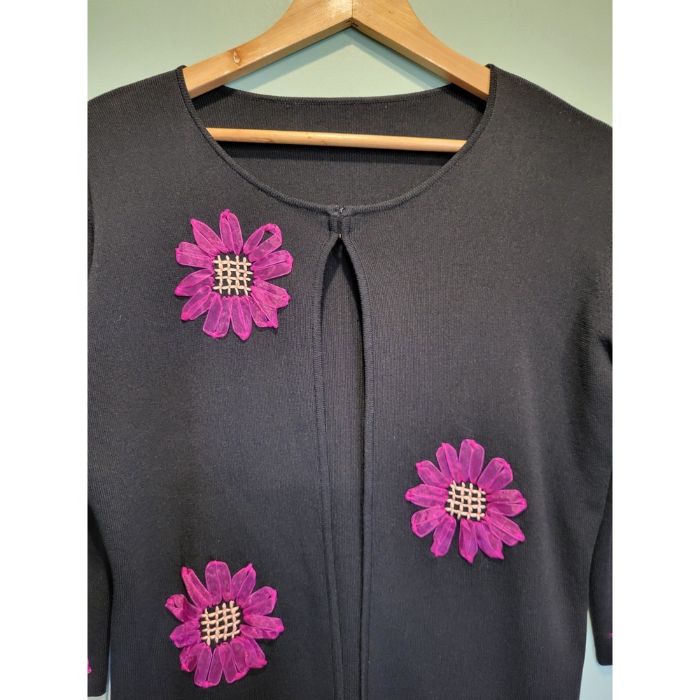 Whimsigoth Black Purple Embroidered Floral 3/4 Sleeve Cardigan Sz S - Picture 2 of 6